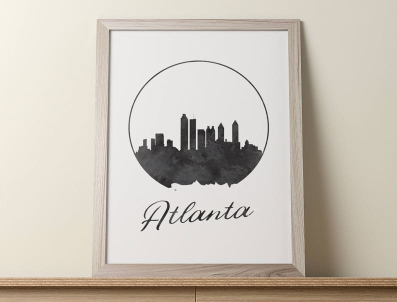Watercolor Art Atlanta Skyline Cityscape Atlanta Poster Atlanta Print Atlanta Wall Decor Office Decor Georgia Art Atlanta Wall Art