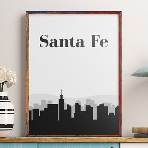 Santa Fe Wall Art Print, Santa Fe Art, Santa Fe Skyline, Santa Fe Print, Santa Fe Printable, Santa Fe Wall Decor, Santa Fe Sign
