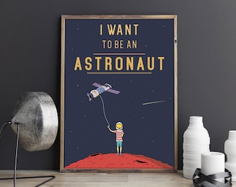 Póster de astronauta, arte mural infantil, decoración de habitación infantil, descarga digital, JPG