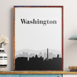 Washington Wall Art Print, Washington Art, Washington Skyline, Washington Print, Washington Printable, Wall Decor, Skyline Art Print