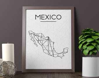 Mexiko Karte Kunstdruck, geometrische Wanddekoration (Digitaler Download)
