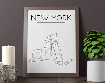 New York Map Kunstdruck, Geometrisch NY State Poster (Instant Download)
