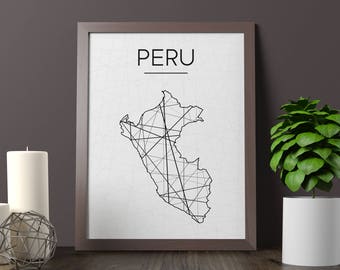 Geometric Peru Map Print, Modern Wall Art (Digital Download)