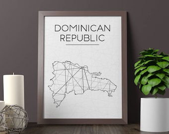 Dominikanische Republik Karte Kunstdruck, geometrisches Design (Digitaler Download)