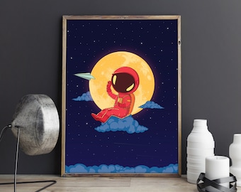Spaceman Mond Kunstdruck, Galaxie Kosmos Poster (JPG)