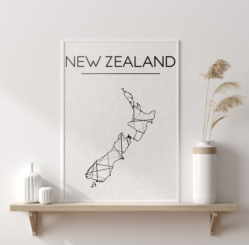 New Zealand Map New Zealand Wall Art New Zealand Art New Etsy