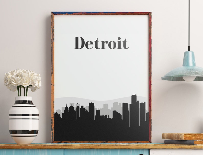 Detroit Wall Art Print Skyline Printable Decor Sign