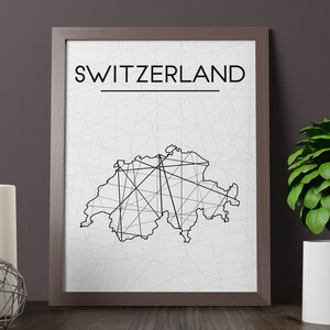 Suiza mapa, Suiza arte de la pared, arte de Suiza, cartel de Suiza, decoración de la habitación de Suiza, mapa imprimible, descarga instantánea