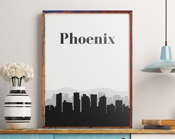 Phoenix Skyline Art Print, Cityscape Wall Decor (Digital Download)