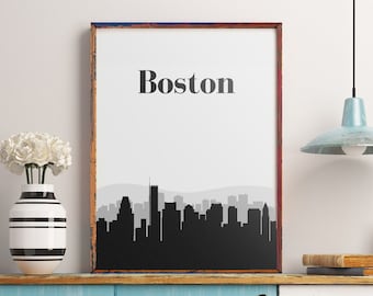 Boston Skyline Art Print, Cityscape Wall Decor (Digital Download)