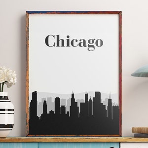 Chicago Wall Art Print, Chicago Printable, Chicago Art, Chicago Skyline, Chicago Print, Chicago Wall Decor, Chicago Sign, Skyline Art Print
