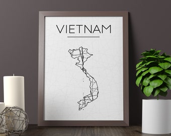 Vietnam Karte Kunstdruck, Minimalistisches Line Design (Digitaler Download)