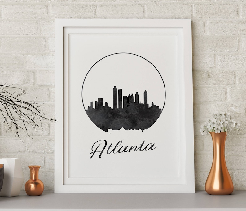 Watercolor Art Atlanta Skyline Cityscape Atlanta Poster Atlanta Print Atlanta Wall Decor Office Decor Georgia Art Atlanta Wall Art