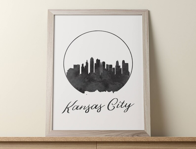 Kansas City Print Wall Art Skyline Cityscape Decor Watercolor Office