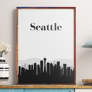 Seattle Wall Art Print, Seattle Print, Seattle Art, Seattle Skyline, Seattle Printable, Seattle Wall Decor, Seattle Sign, Skyline Art Print