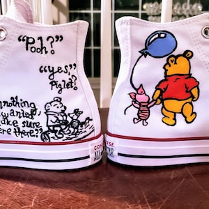 Hand Painted Winnie the Pooh and Piglet Converse Custom Supportive &quot;Friendship, Family, Love&quot; Quote Shoes (Great personalized gift!)