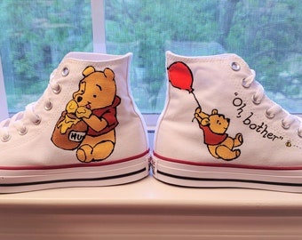 Hand Painted Winnie the Pooh Converse High Top Custom Shoes