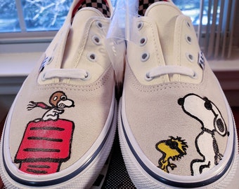 Hand Painted Snoopy Vans Style Custom Shoes (Peanuts, Charlie Brown, Woodstock) (men's sizing)