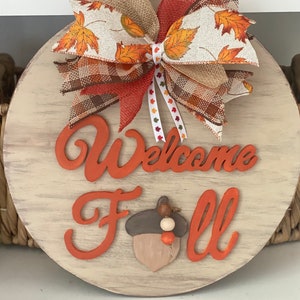 Welcome Fall Door Hanger, Welcome Fall Wood Sign, Acorn Sign