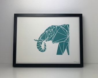 Geometric Elephant Screen Print | African Animal Art |  | Modern Triangle Wall Art | Limited Edition Original Screenprint by Emily Thompson