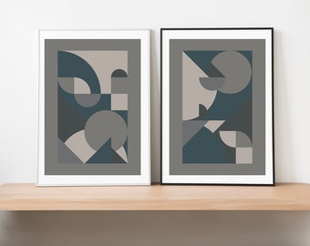 Geometric Abstract Wall Art, Modern Dark Grey, Mid-Century Living Room Print, Digital Download Print, Downloadable Wall Decor, Printable Art