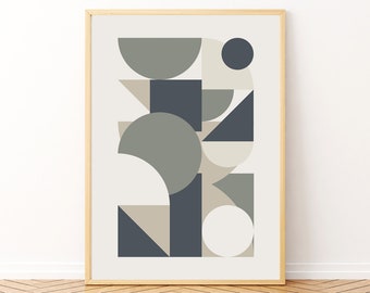 Geometric Abstract Wall Art, Soft Sage Green Natural Grey, Scandi Calm Relax, Digital Download Print, Downloadable Wall Decor, Printable Art