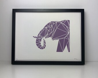 Elephant Art Print | Geometric African Animal | Triangle Pattern | Modern Wall Art | Limited Edition Original Screenprint by Emily Thompson