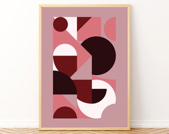 Pink Geometric Wall Art, Mid Century Modern, Mid Century Poster, Mid Century Print, Minimalist Art, Modern Abstract Art, Abstract Art Print