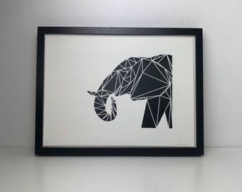 Geometric Elephant Art | African Animal Screen Print |  | Modern Triangle Wall Art | Limited Edition Original Screenprint by Emily Thompson