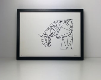 Elephant Art Print | Geometric African Animal Screen Print | Modern Line Wall Art | Limited Edition Original Screenprint by Emily Thompson