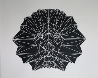 Lion Head Art Print | Geometric African Animal | Triangle Pattern | Modern Wall Art | Limited Edition Original Screenprint by Emily Thompson