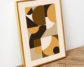 Geometric Abstract Wall Art, Beige Brown and Mustard Yellow, Scandi Living, Digital Download Print, Downloadable Wall Decor, Printable Art