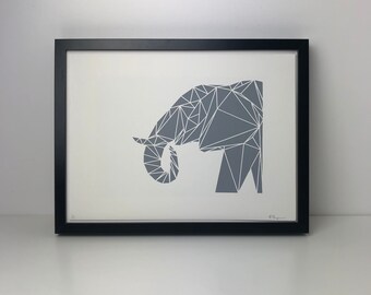 Elephant Screen Print | Geometric African Animal Art |  | Modern Triangle Wall Art | Limited Edition Original Screenprint by Emily Thompson