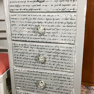 Antique Chifferobe, French Country Wardrobe, or Gray Bedroom Chest painted in layers, and embellished with moulds, transfers, and stamps image 2