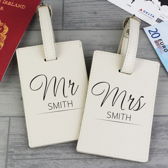personalised mr and mrs luggage tags