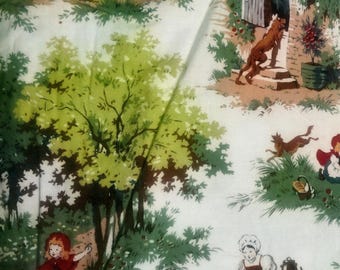 54x36 Vintage Faye Burgos Little Red Riding Hood Cotton fabric Marcus Brothers great 4 curtains childrens quilts forest woodland cabin decor