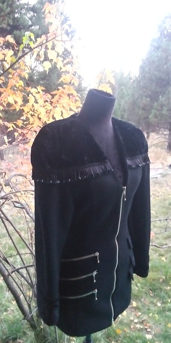 Vintage Black 100% wool Jacket-Coat Boho Hippie G… - image 6