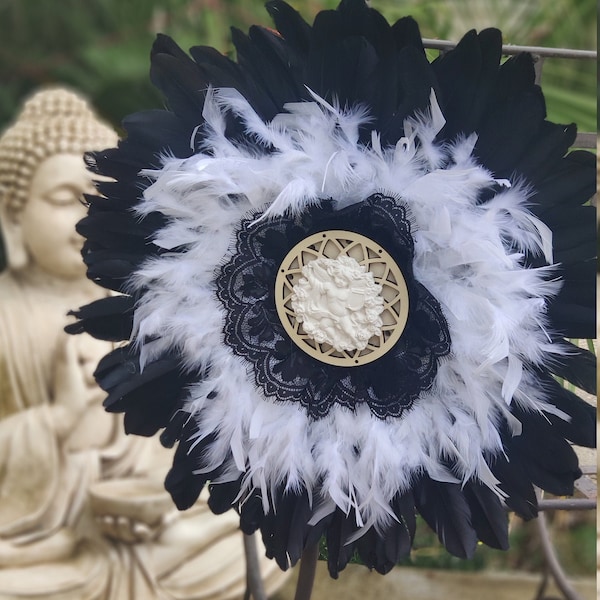 juju hat Romantique "COEUR de Plâtre" 50 cm noir et blanc dentelle