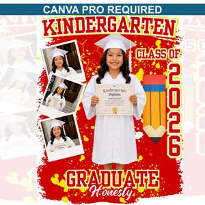 Red Kindergarten Graduate T-Shirt Template for Family Photo (Canva PRO Required, Digital Download)