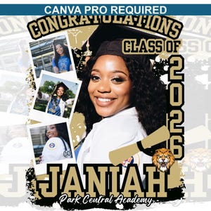 Royal Blue and Gold Editable Canva Senior Graduation Template CANVA PRO REQUIRED Class Of 2026 TShirts For Family Graduation Photo