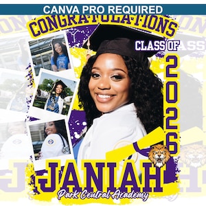 Purple Gold Graduation T-Shirt Template, Class of 2026 (Canva PRO Required) (Digital Download)