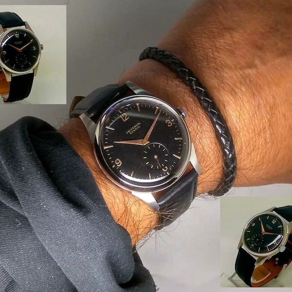 Wristwatch Switzerland Universal vintage 40s mechanical 15 jewel w/ stainless steel case. Serviced and running great!