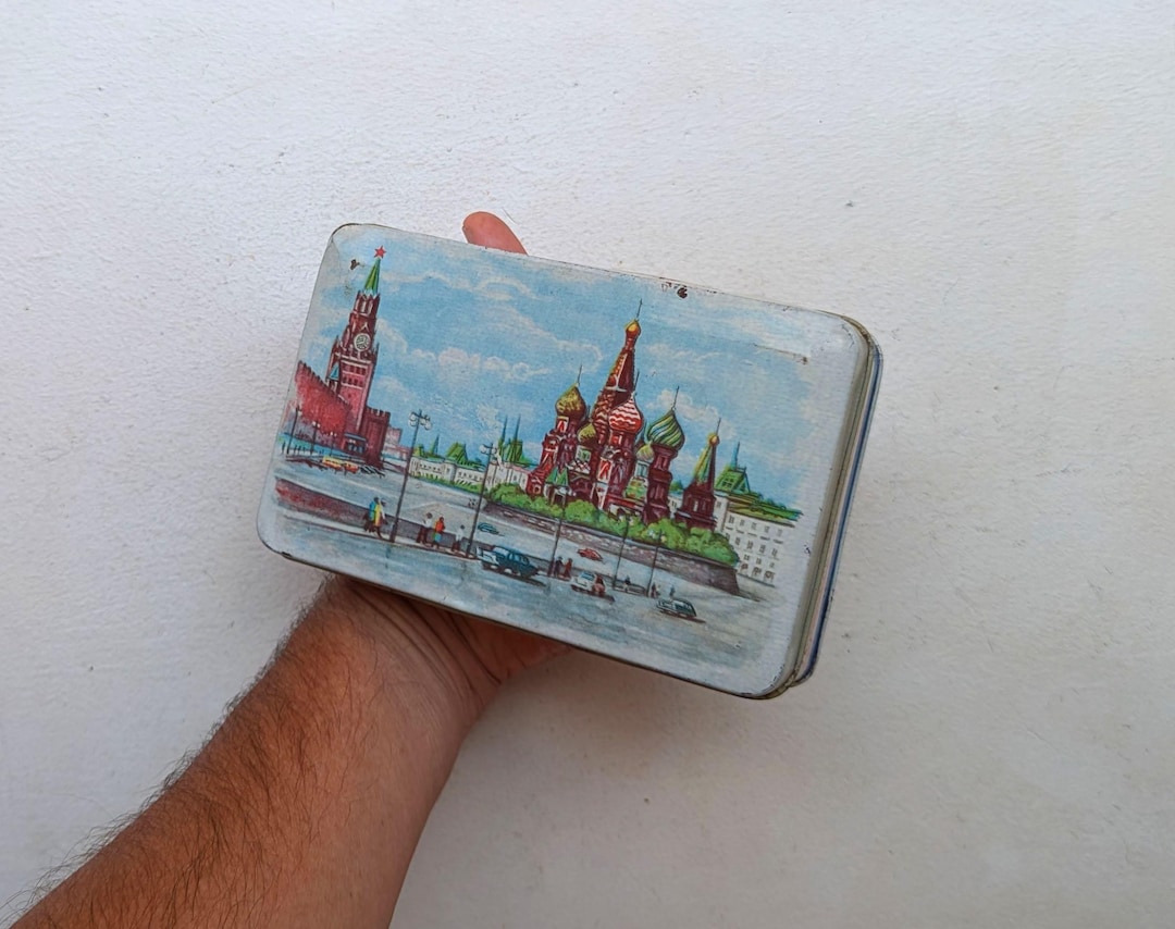 Ussr Box Russian Soviet Vintage 50s Candy Tin Box, Moscow, Kremlin, Red Square ...