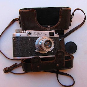 Soviet photo camera vintage FED-2 Russian Leica & Elmar Rangefinder Film 35mm w\s FED Collapsible Lens. Collectible Camera. Antique Camera.