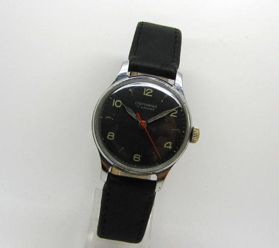 Soviet watch vintage Sporting USSR. Stop-watch. Black watch.Poljot watch. Mechanical watch. Soviet watch.