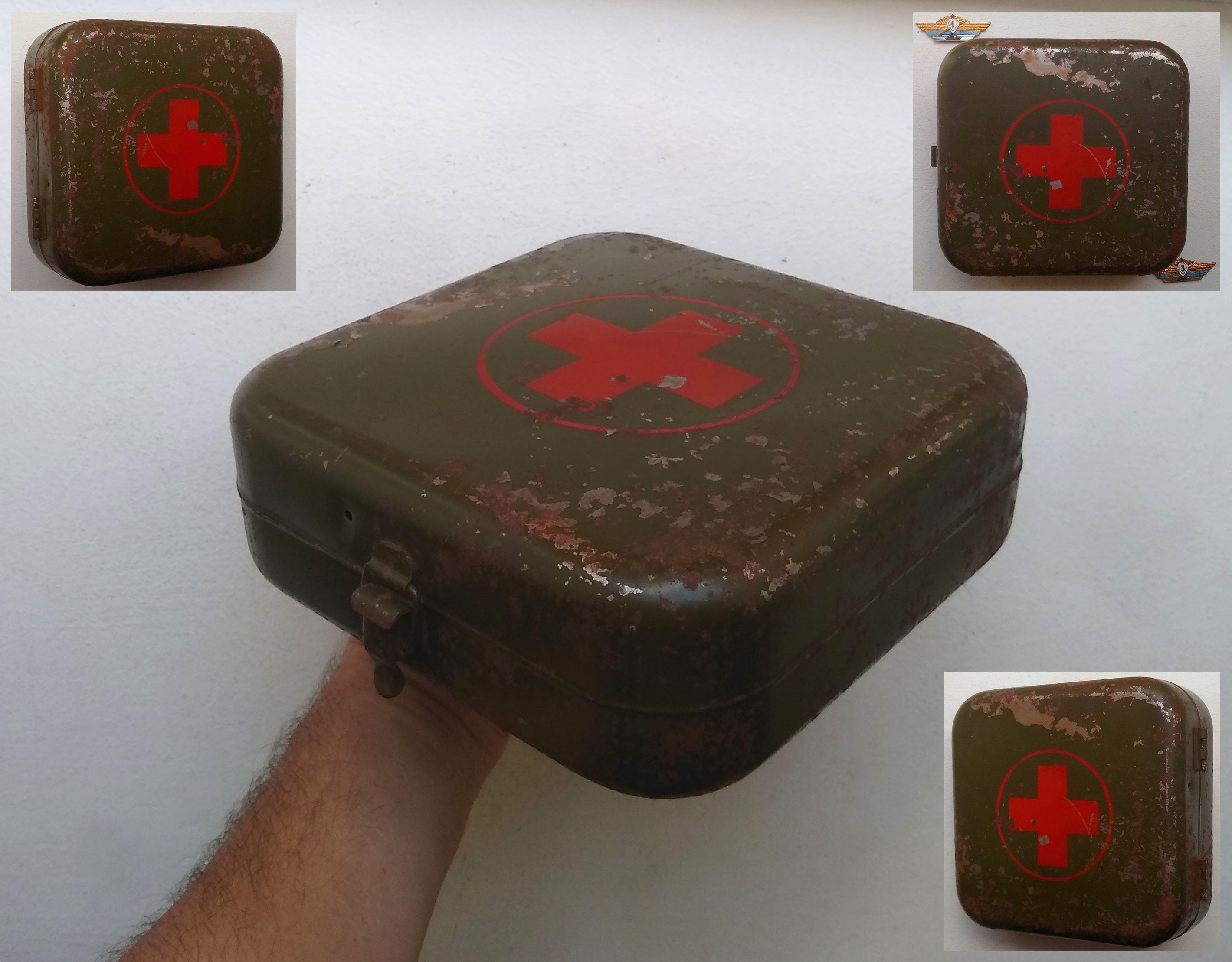 Soviet Military Vintage 70s Metal Khaki First Aid Kit With Lock