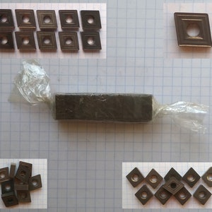 10er Set neue Rauten Hartmetall Drehplatten (K20) für Drehmeißel. Hergestellt in der UdSSR.