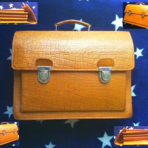 Maletín Vintage 70s cuero genuino marrón Checoslovaquia 43X35 con cierres, bolso grande de cuero de negocios, bolso de computadora.
