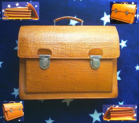 超話題新作 70s Vintage Genuine Briefcase Czechoslovakia Brown Leather バッグ