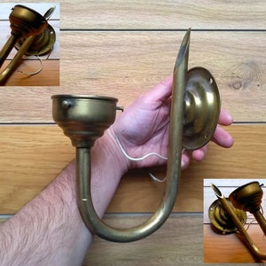 Wall sconce lamp vintage 40s, old brass decorative European lamp arm lighting part light hardware, brass socket holder for lamp part repair.